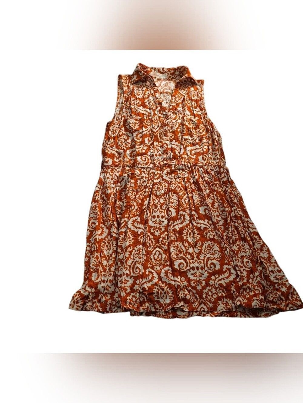 Love Tree Orange and White Paisley A-Line Skirt(415)